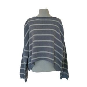 SO Striped Sweater‎ Womens XL Grey White Knit Oversized Coastal Casual Pullover
